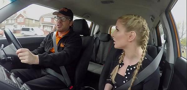  Pigtailed busty blonde bangs driving instructor